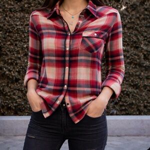 C&C California Flannel Plaid Button Up Womens Small Red Grunge Western Cowgirl